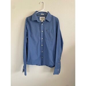 Y2K Abercrombie Fitch Mens Blue White Stripe Muscle Fit Button Down Shirt Size L